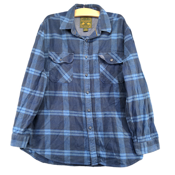 Anchorage Men's Button-Up Shirt Blue XL Long Sleeve Plaid Flap Pockets Flannel - Picture 1 of 11